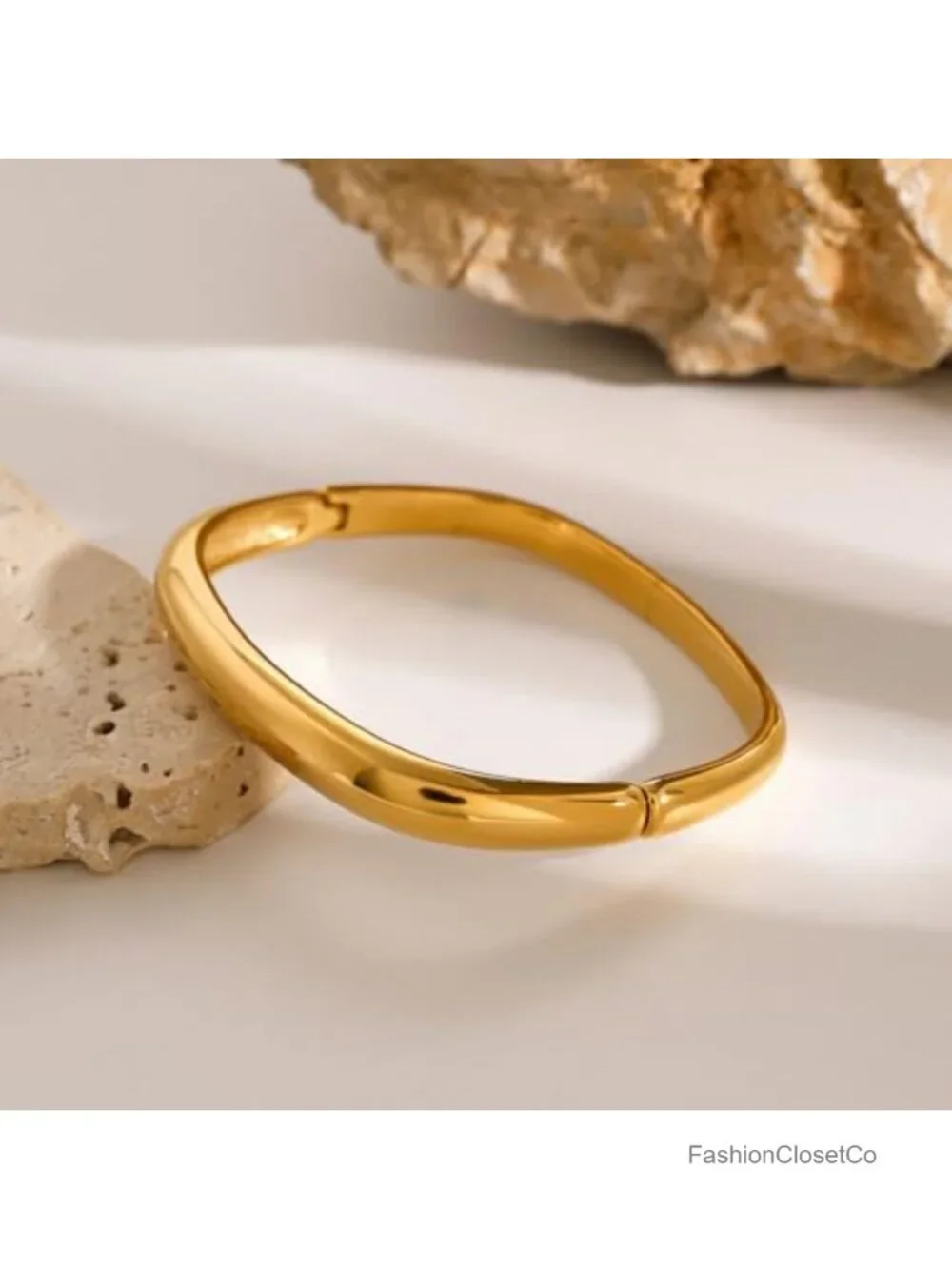 18K Gold Plated Stainless Steel Minimalist Square Buckle Cuff Bangle Bracelet